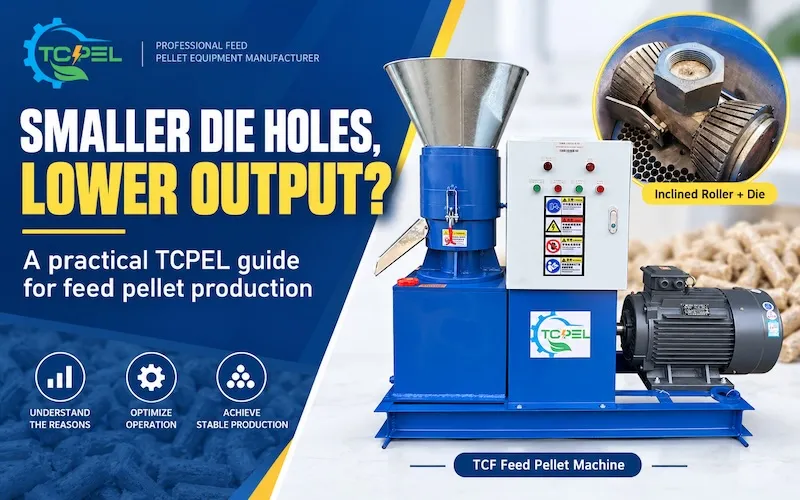 TCPEL flat die feed pellet machine with the headline Smaller Pellets, Lower Output?