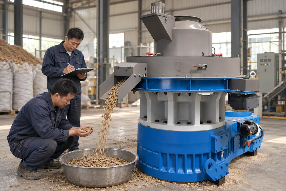 take samples of wood pellets from ring die pellet machine