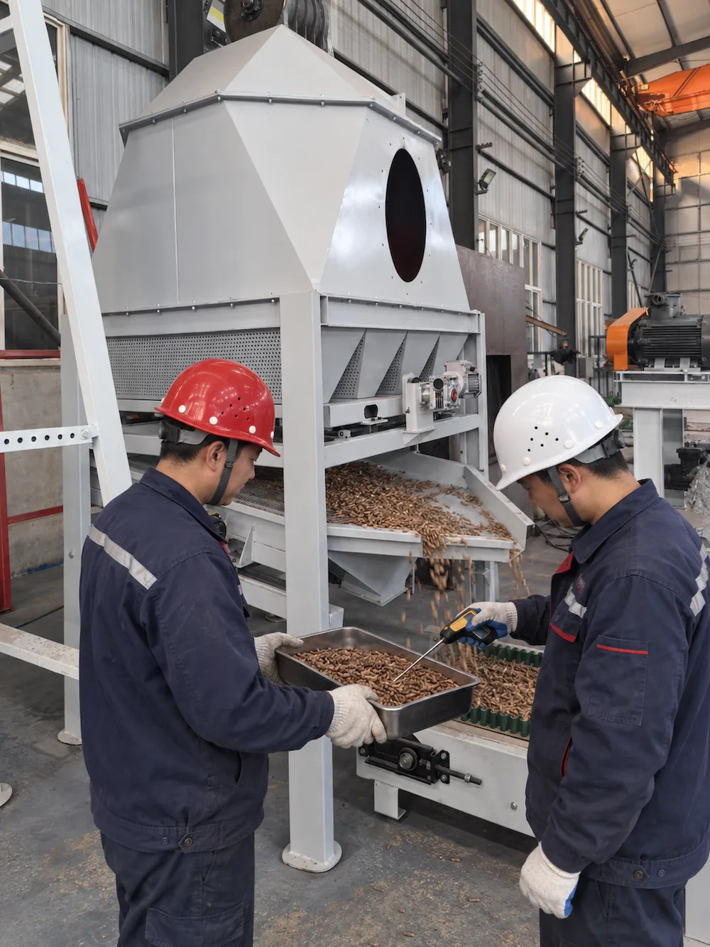 Temperature measurement of a safely collected wood pellet sample after cooling